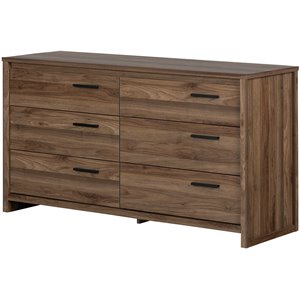 Pemberly Row 6 Drawer Double Dresser in Natural Walnut