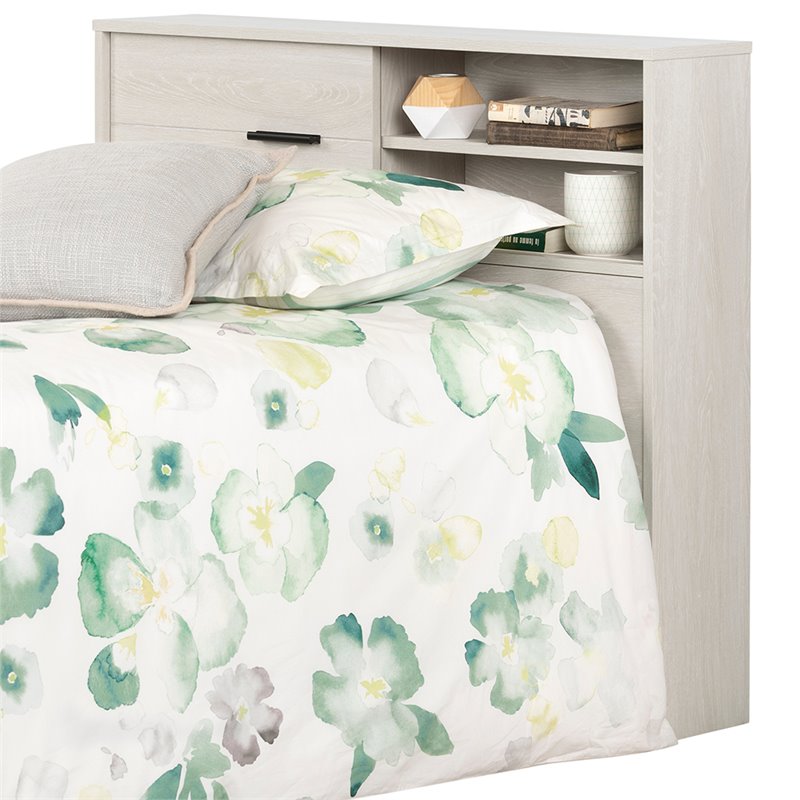 Pemberly Row Mid-Century Wood Twin Bookcase Headboard in Oak