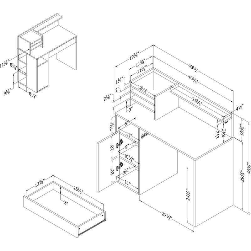 Pemberly Row Contemporary Craft Table with Hutch in Pure White