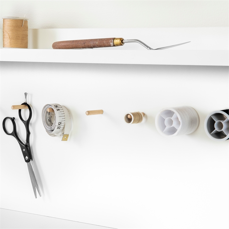 Pemberly Row Contemporary Craft Table with Hutch in Pure White