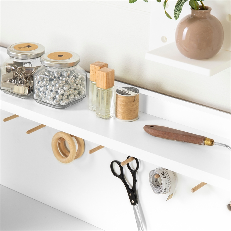 Pemberly Row Contemporary Craft Table with Hutch in Pure White