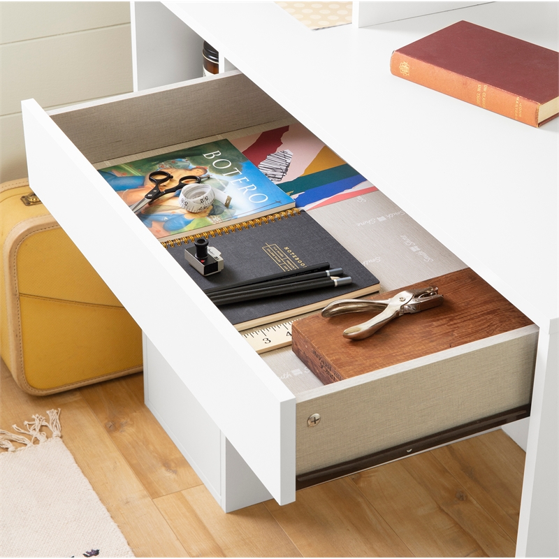 Pemberly Row Contemporary Craft Table with Hutch in Pure White