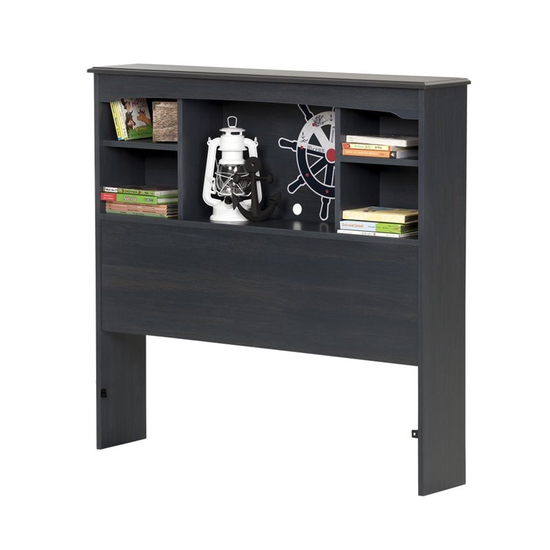 Pemberly Row Transitional Wood Twin Bookcase Headboard in Blue