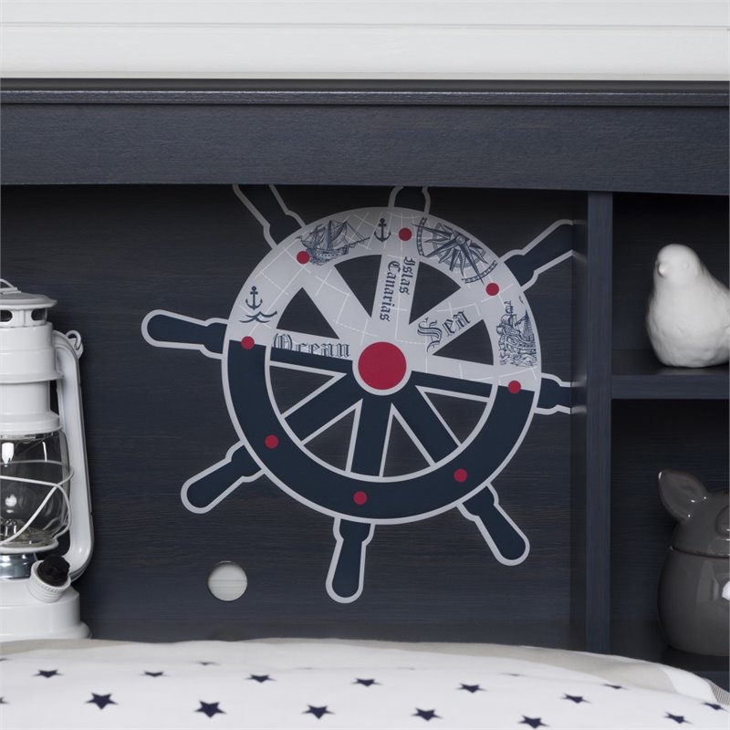 Pemberly Row Transitional Wood Twin Bookcase Headboard in Blue