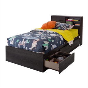 pemberly row contemporary bed set with bed and headboard kit in gray oak
