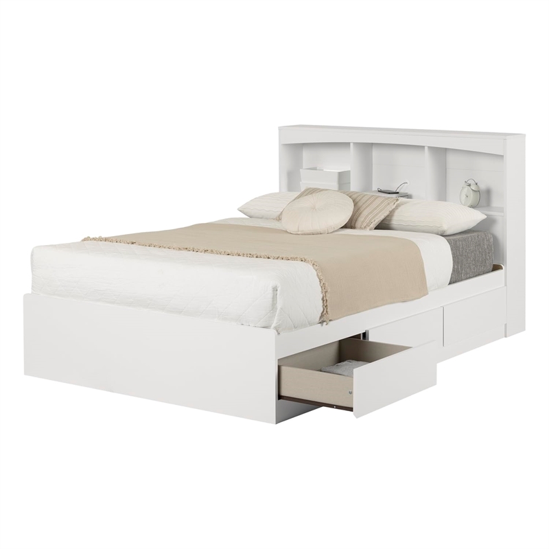 Pemberly Row Modern Wood Full Bookcase Storage Bed in Pure White