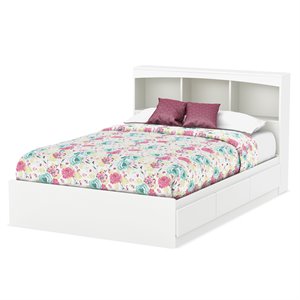 pemberly row modern wood full bookcase storage bed in pure white