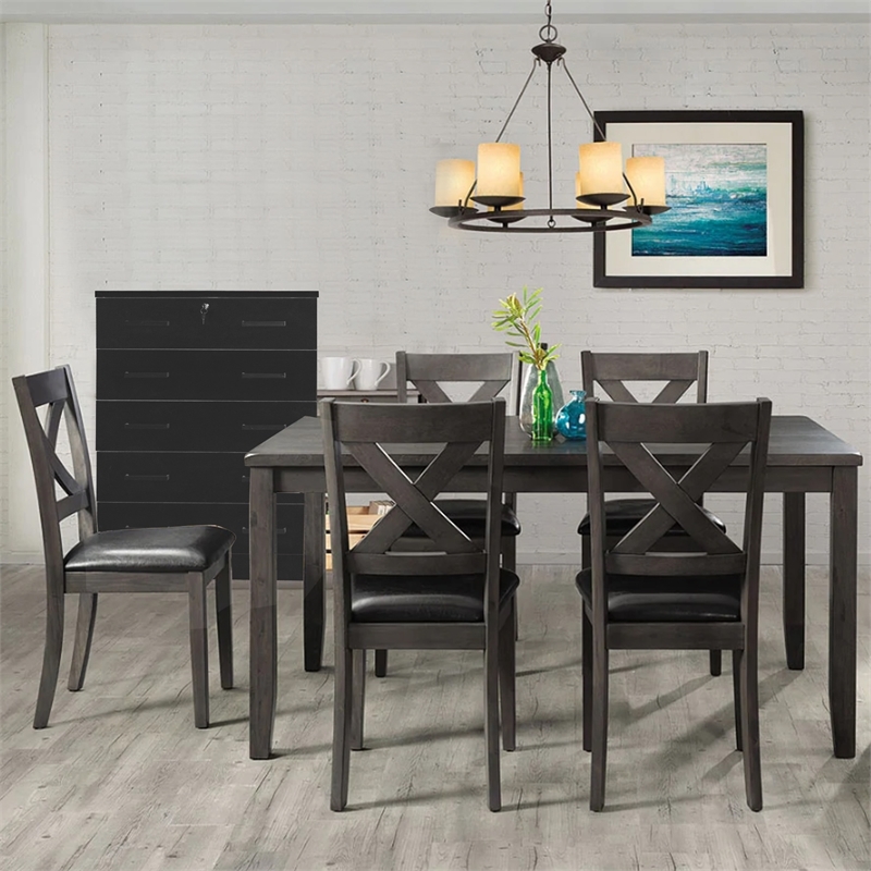 Pemberly Row Contemporary 5-Drawer Engineered Wood Chest with Lock in Black