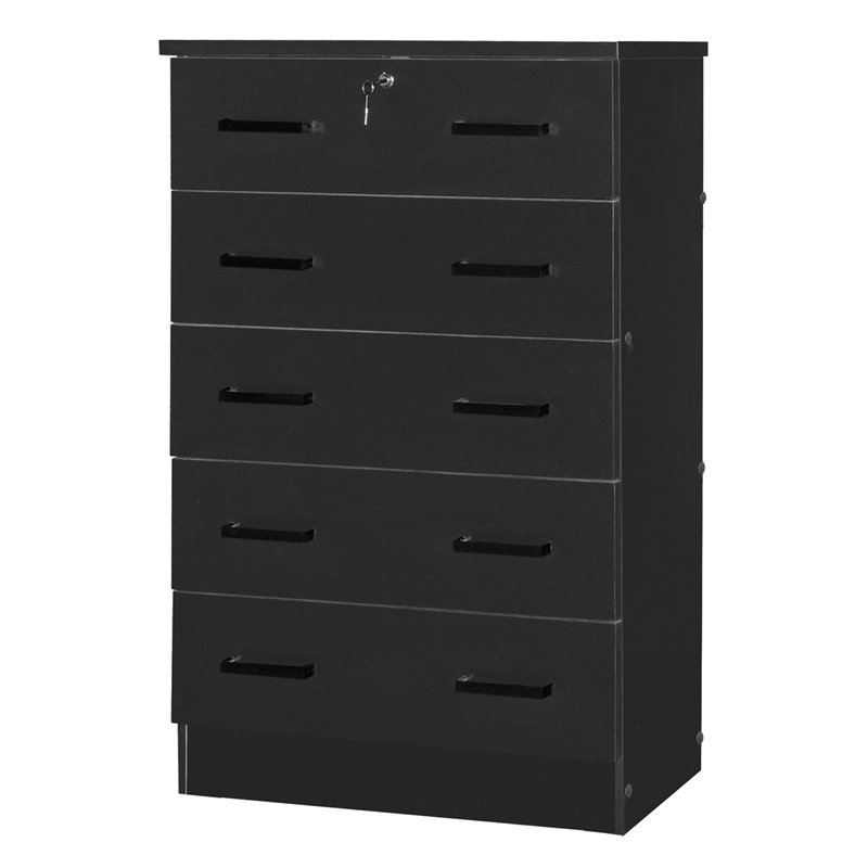 Pemberly Row Contemporary 5-Drawer Engineered Wood Chest with Lock in Black