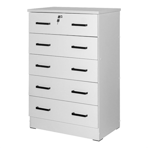 Pemberly Row Contemporary 5-Drawer Engineered Wood Chest with Lock in White