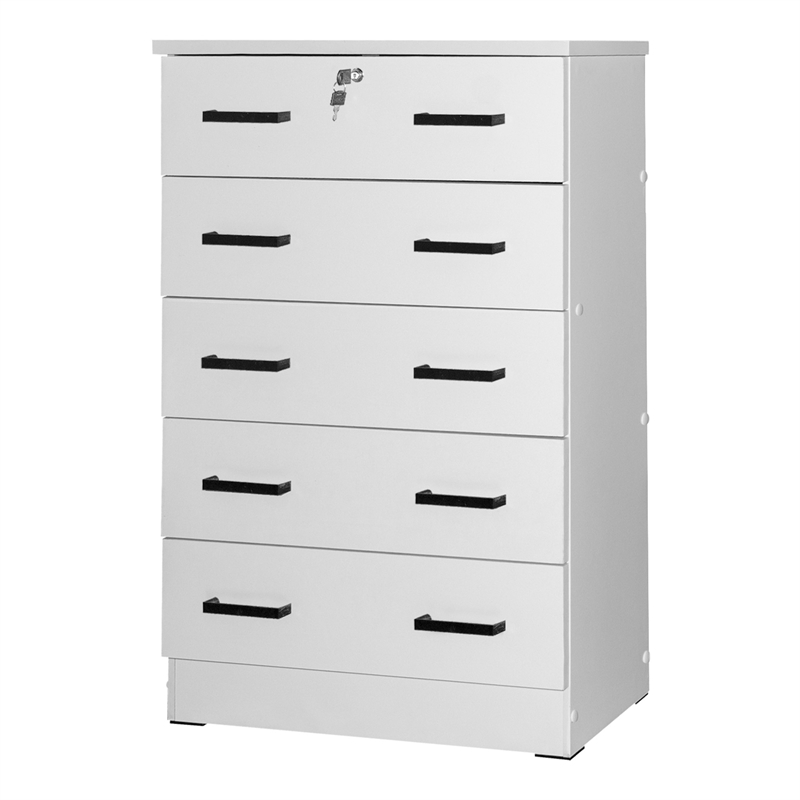 Pemberly Row Contemporary 5-Drawer Engineered Wood Chest with Lock in White