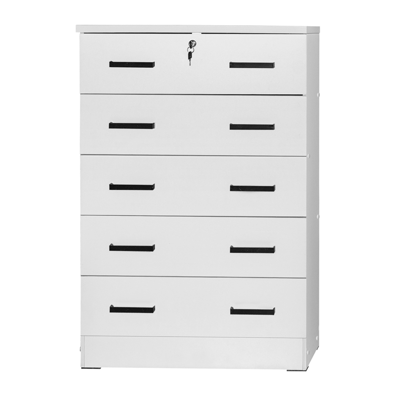 Pemberly Row Contemporary 5-Drawer Engineered Wood Chest with Lock in White