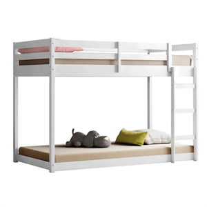 pemberly row modern solid wood twin over twin low loft bunk bed in white