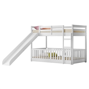 pemberly row modern solid wood low loft bunk bed with slide & guardrail in white