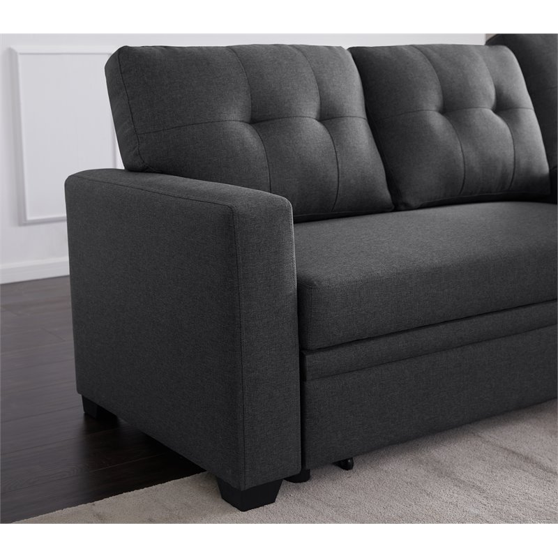 Pemberly Row Transitional Fabric Reversible Sleeper Sectional Sofa in Dark Gray