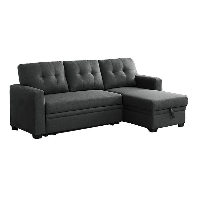 Pemberly Row Transitional Fabric Reversible Sleeper Sectional Sofa in Dark Gray