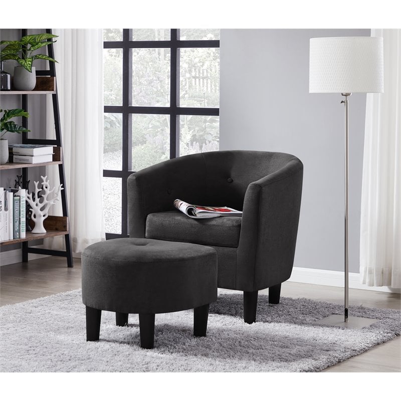 Pemberly Row Contemporary Fabric Accent Chair with Ottoman in Dark Gray