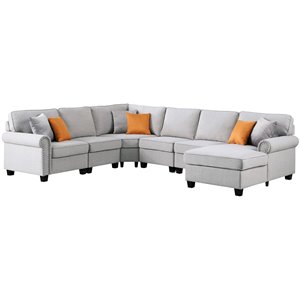 Pemberly Row Transitional Fabric U-Shaped Sectional Sofa in Light Gray