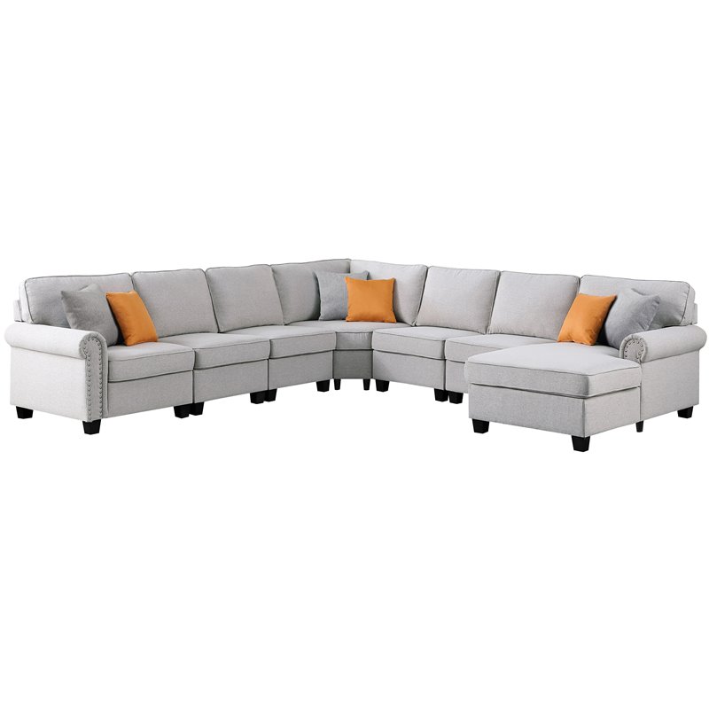 Pemberly Row Transitional Polyester Fabric U-Shaped Sectional Sofa in Light Gray