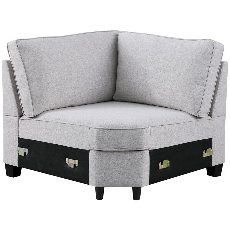 Pemberly Row Transitional Polyester Fabric U-Shaped Sectional Sofa in Light Gray