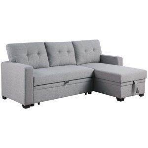 Pemberly Row Contemporary Fabric Reversible Sleeper Sectional Sofa in Light Gray