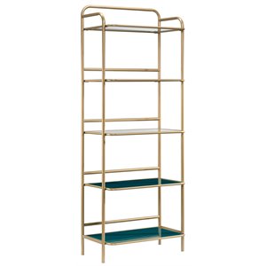 pemberly row modern 5-shelf glass and metal bookcase in satin gold
