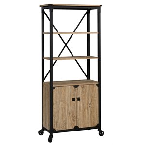 pemberly row 3-shelf metal frame mobile bookcase in milled mesquite