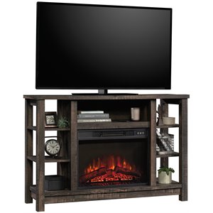 pemberly row wooden fireplace credenza tv stand in cartbon oak