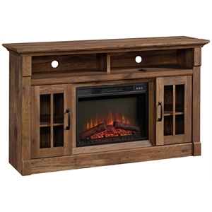 pemberly row engineered wood and glass media fireplace in vintage oak