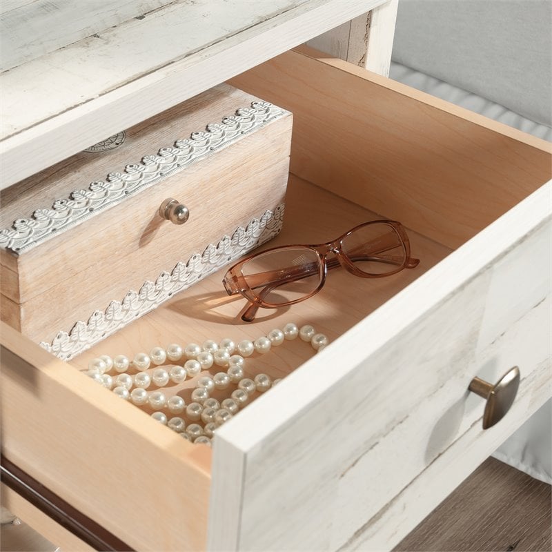 Pemberly Row Mid-Century 1 Drawer Wooden Nightstand in White Plank