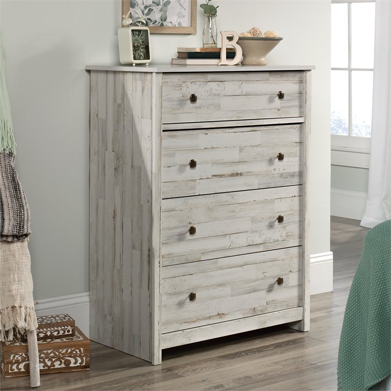 Pemberly Row Traditional 4-Drawer Engineered Wood Chest in White Plank