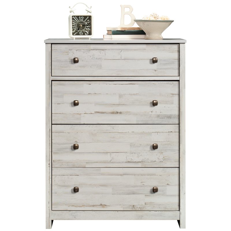 Pemberly Row Traditional 4-Drawer Engineered Wood Chest in White Plank