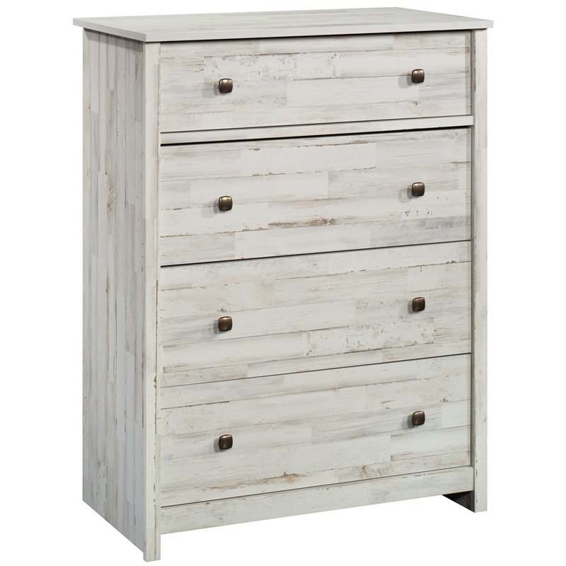 Pemberly Row Traditional 4-Drawer Engineered Wood Chest in White Plank