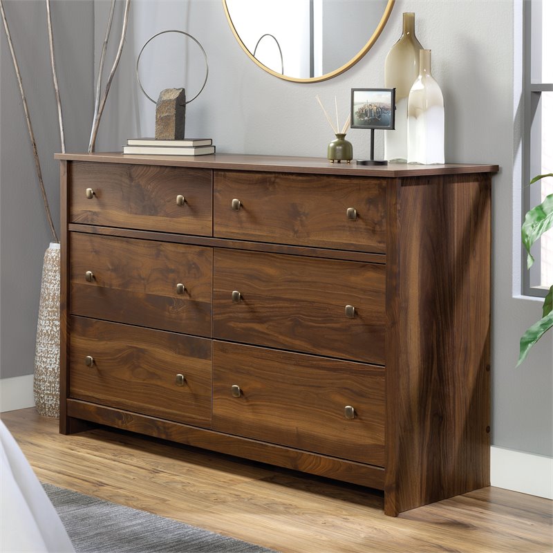 Pemberly Row 6-Drawer Transitional Engineered Wood Dresser in Walnut