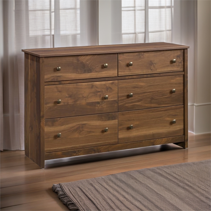 Pemberly Row 6-Drawer Transitional Engineered Wood Dresser in Walnut