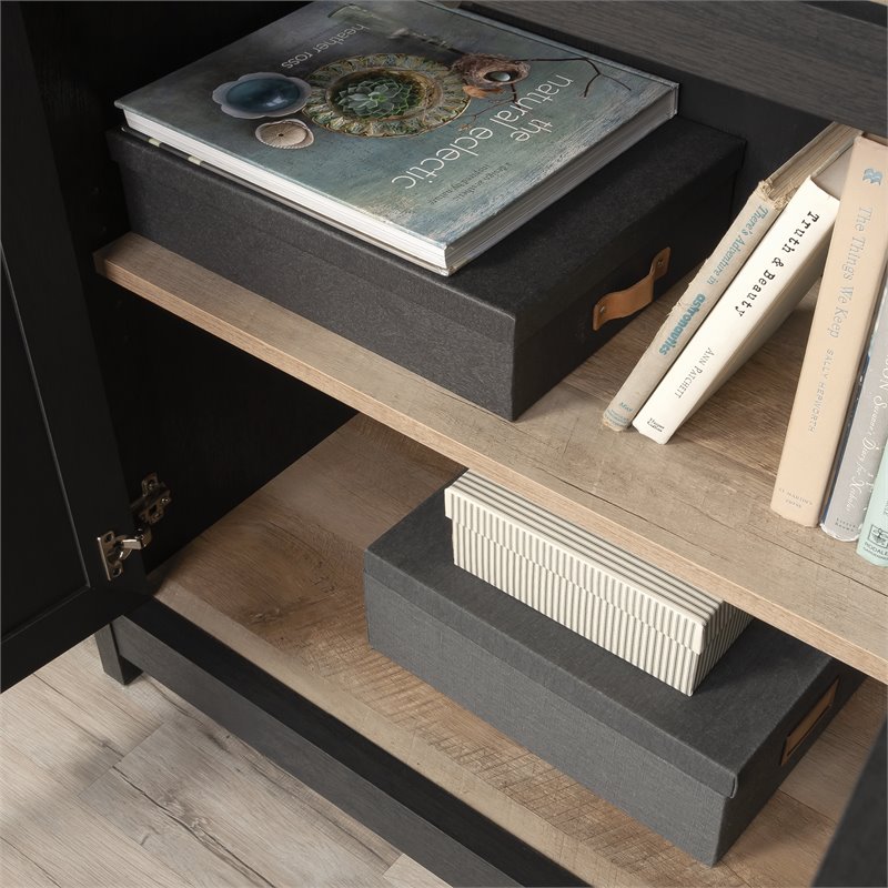 Pemberly Row 3-Shelf Engineered Wood Bookcase with Doors in Raven Oak