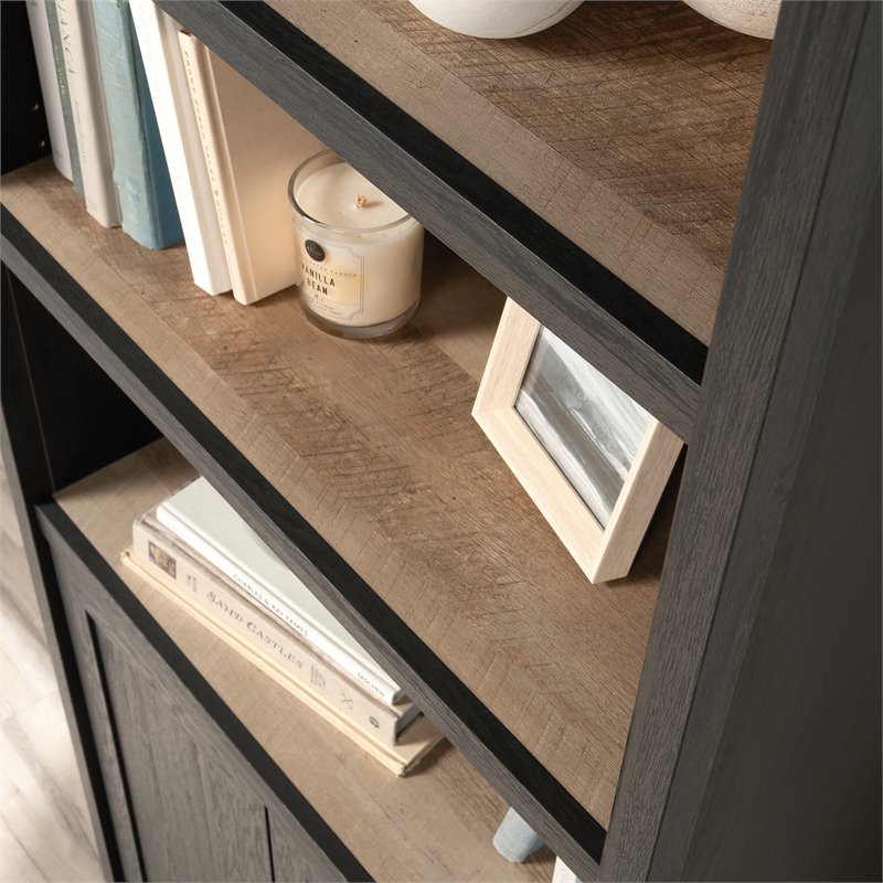Pemberly Row 3-Shelf Engineered Wood Bookcase with Doors in Raven Oak