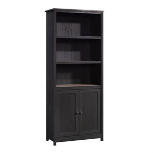 Pemberly Row 3-Shelf Engineered Wood Bookcase with Doors in Raven Oak