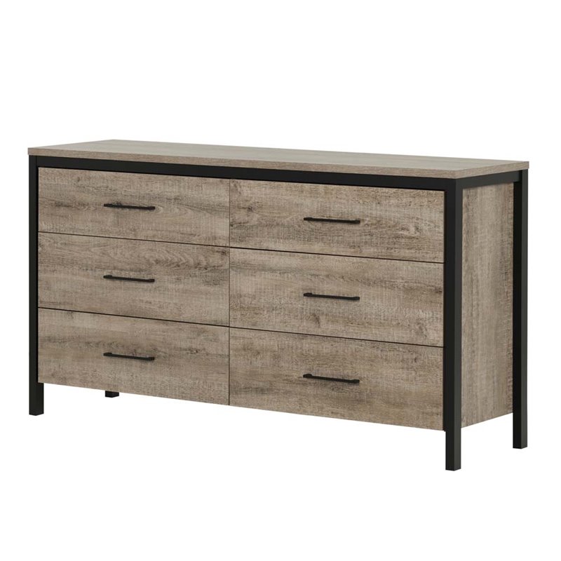 Pemberly Row Contemporary 6 Drawers Double Dresser in Weathered Oak