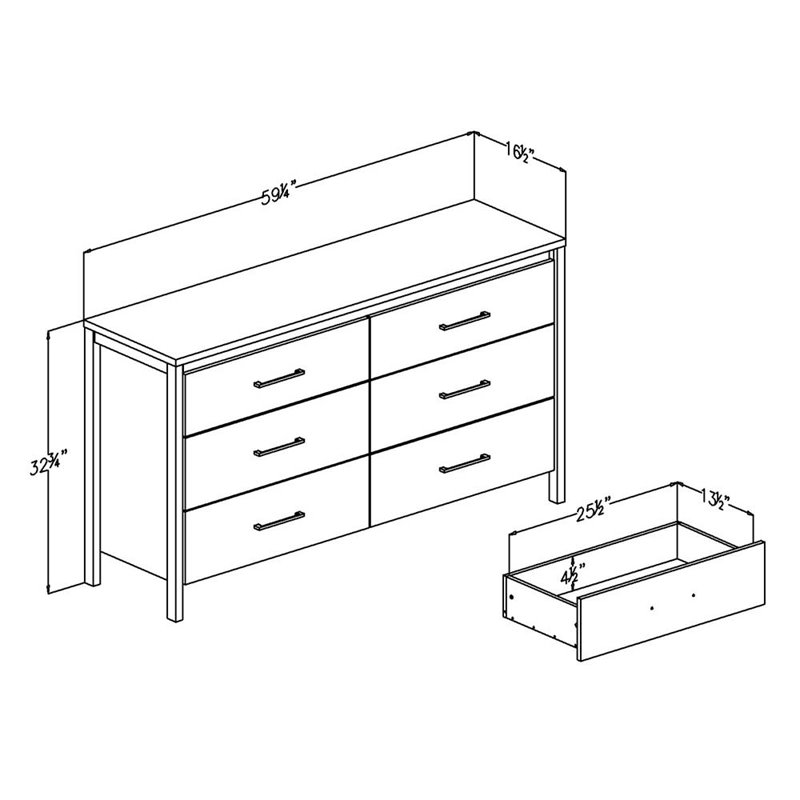 Pemberly Row Contemporary 6 Drawers Double Dresser in Weathered Oak