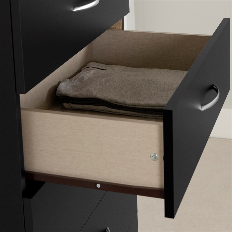 Pemberly Row Contemporary 6-Drawer Wood Single Lingerie Chest in Pure Black