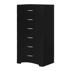Pemberly Row Contemporary 6-Drawer Wood Single Lingerie Chest in Pure Black