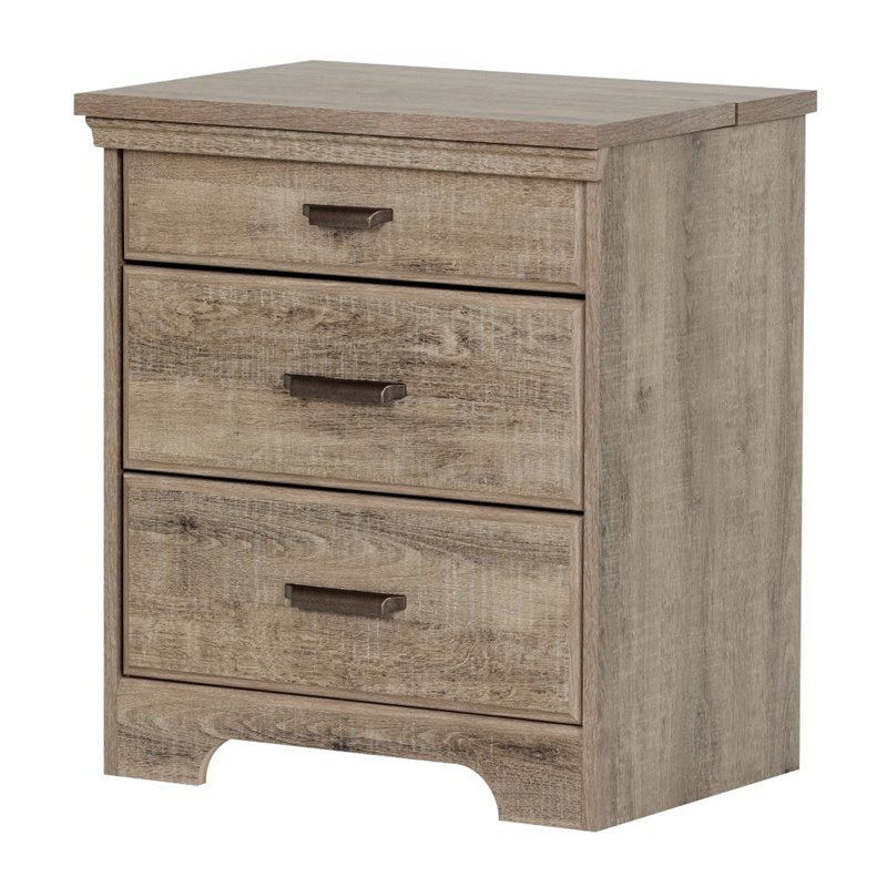 Pemberly Row Traditional 2 Drawer Nightstand in Weathered Oak