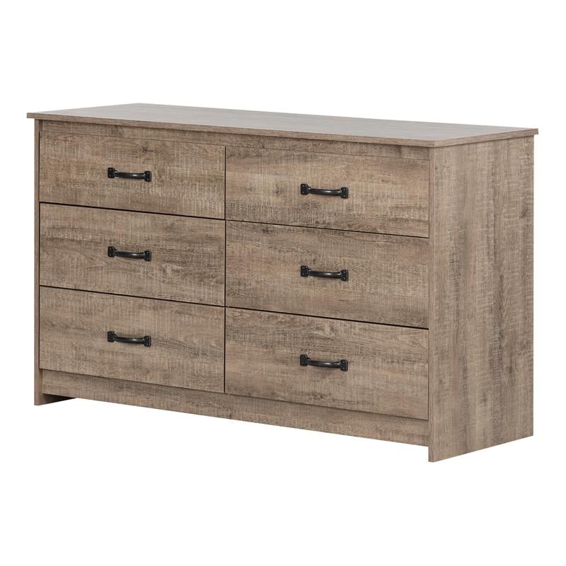 Pemberly Row Farmhouse 6-Drawer Double Dresser in Weathered Oak