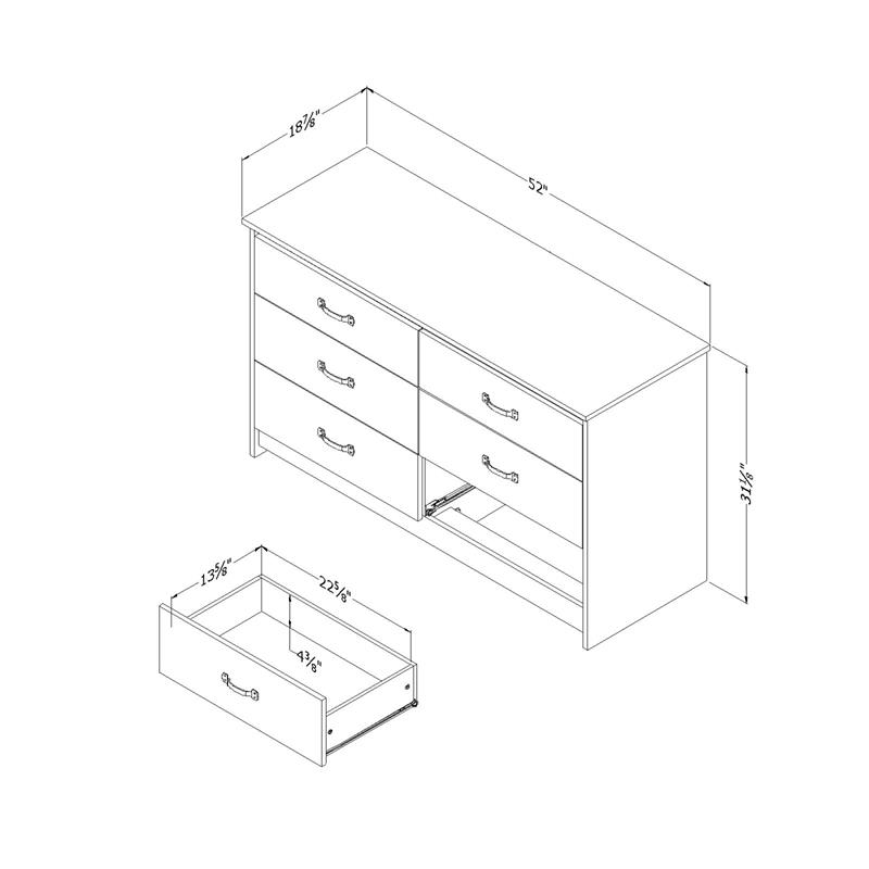 Pemberly Row Farmhouse 6-Drawer Double Dresser in Weathered Oak