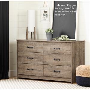 Pemberly Row Farmhouse 6-Drawer Double Dresser in Weathered Oak