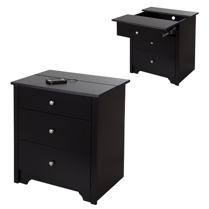 Pemberly Row Modern Wood Nightstand in Pure Black