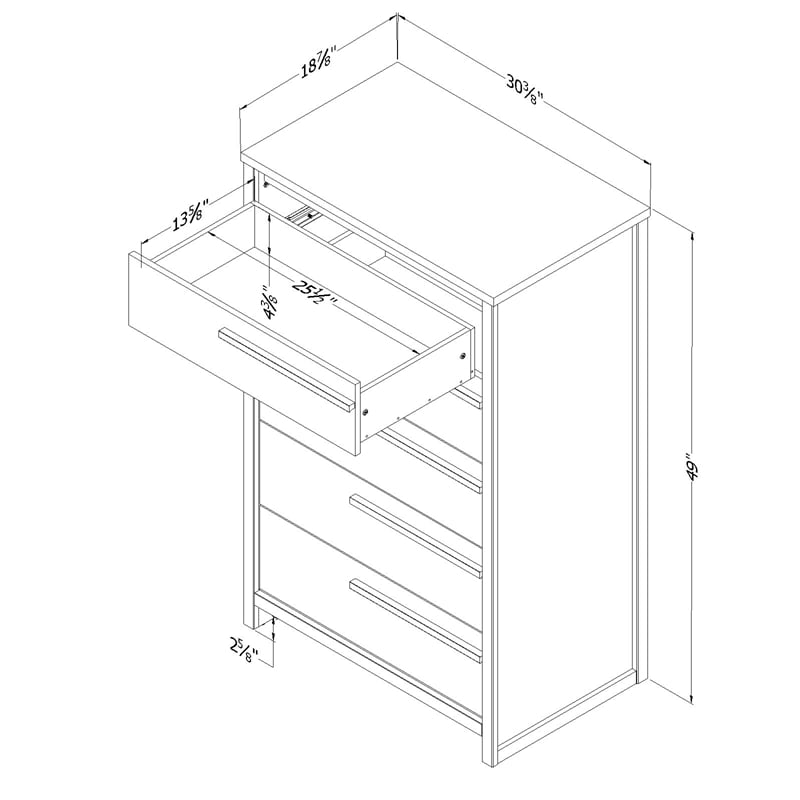 Pemberly Row Contemporary 5-Drawer Wood Indoor Chest in Gray Oak