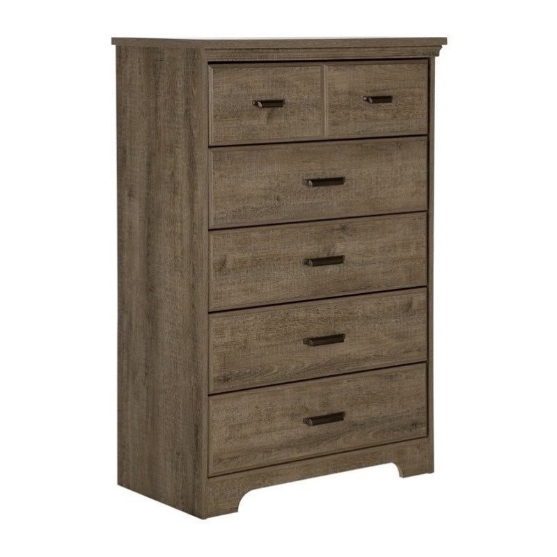 Pemberly Row Contemporary 5-Drawer Wood Chest in Weathered Oak