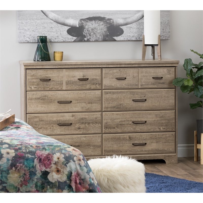 Pemberly Row Farmhouse 8 Drawer Dresser in Weathered Oak